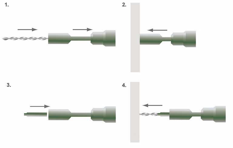 diagram showing step-by-step how to install a helical wall tie